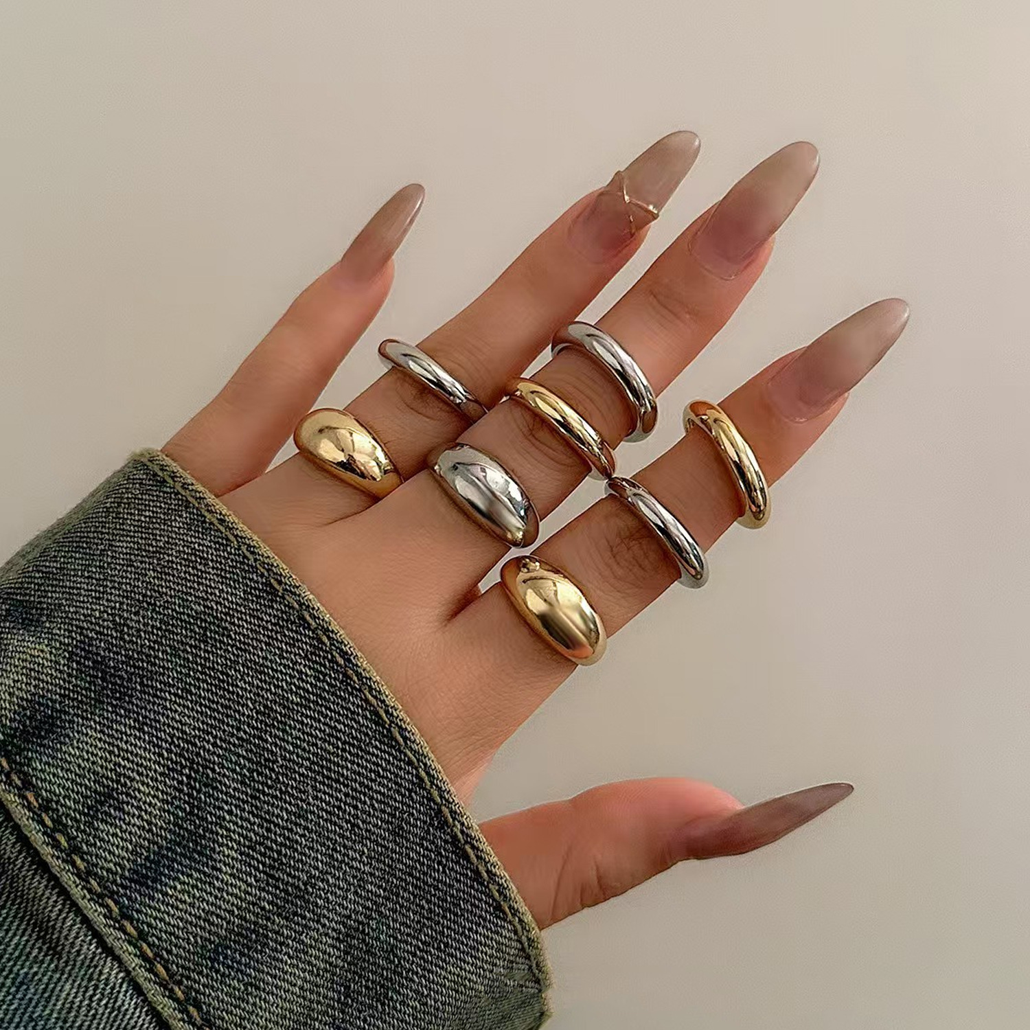 Cross border jewelry AliExpress hot selling alloy textured smooth ring set of 8 pieces, exaggerated geometric opening ring for women Cross border jewelry AliExpress hot selling alloy textured smooth ring set of 8 pieces, exaggerated geometric opening ring for women