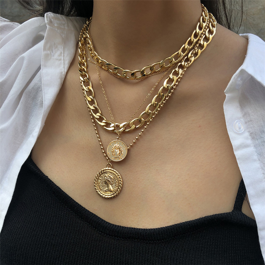 European and American popular alloy jewelry, portrait layering, exaggerated personality, niche high-end sense, necklace, women's clothing, accessories, jewelry