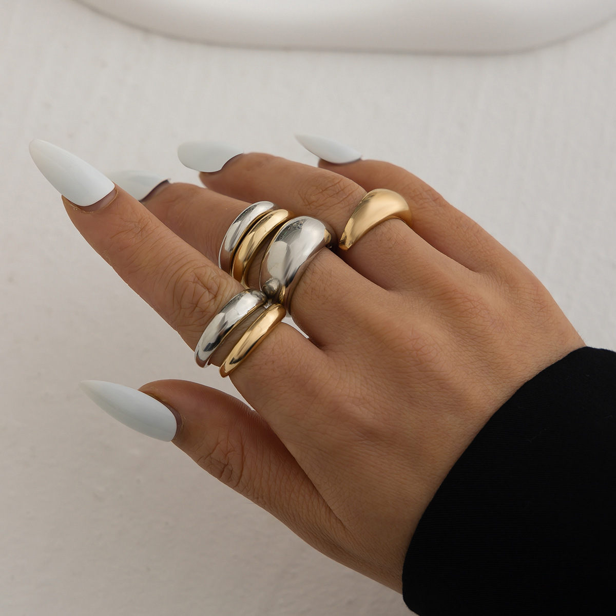 Cross border jewelry AliExpress hot selling alloy textured smooth ring set of 8 pieces, exaggerated geometric opening ring for women Cross border jewelry AliExpress hot selling alloy textured smooth ring set of 8 pieces, exaggerated geometric opening ring for women