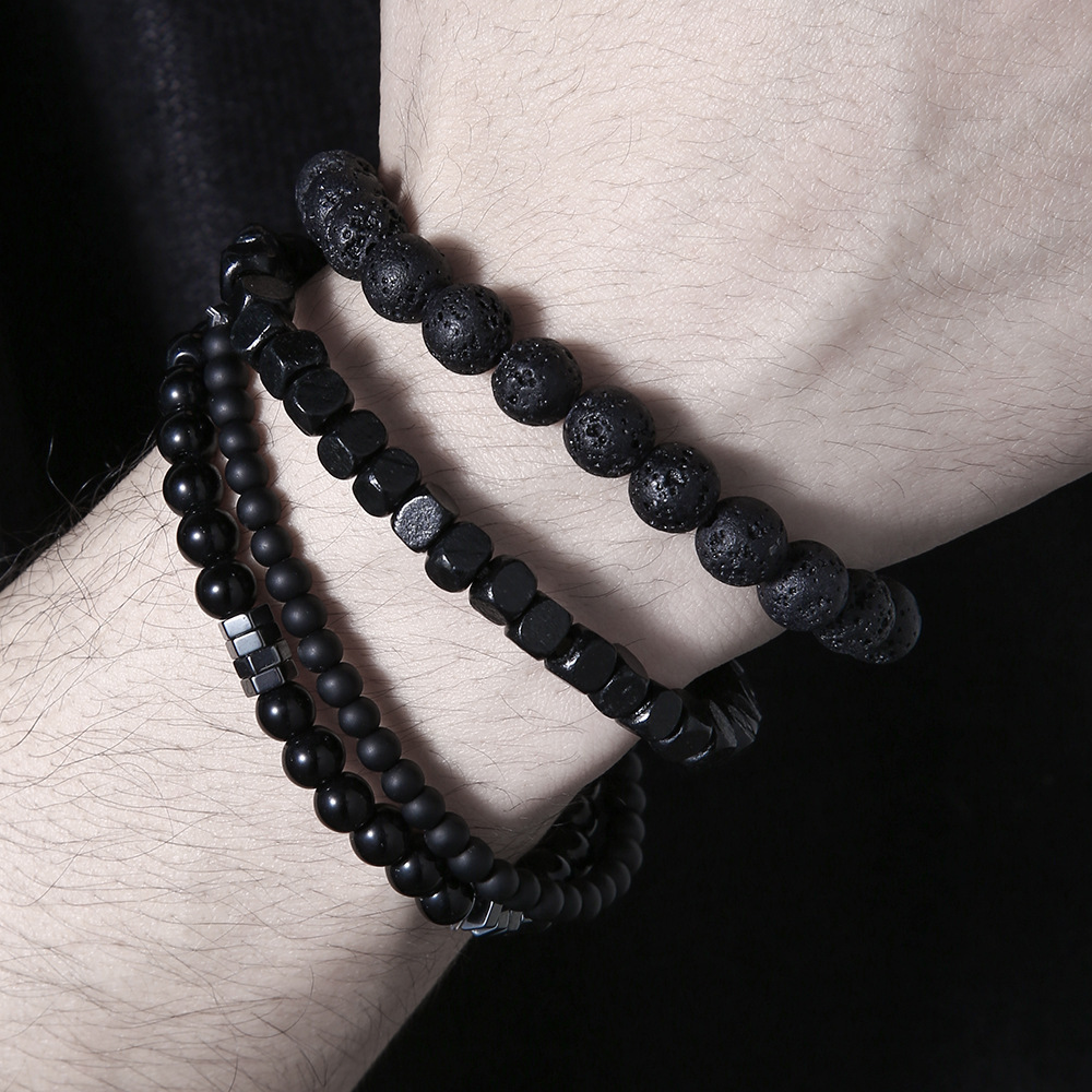 Cross border New Punk Style Men's Bracelet Natural Stone Set Stacked Bracelet Versatile Popular Handpiece Wholesale Cross border New Punk Style Men's Bracelet Natural Stone Set Stacked Bracelet Versatile Popular Handpiece Wholesale