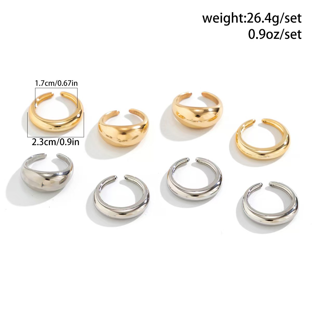Cross border jewelry AliExpress hot selling alloy textured smooth ring set of 8 pieces, exaggerated geometric opening ring for women Cross border jewelry AliExpress hot selling alloy textured smooth ring set of 8 pieces, exaggerated geometric opening ring for women