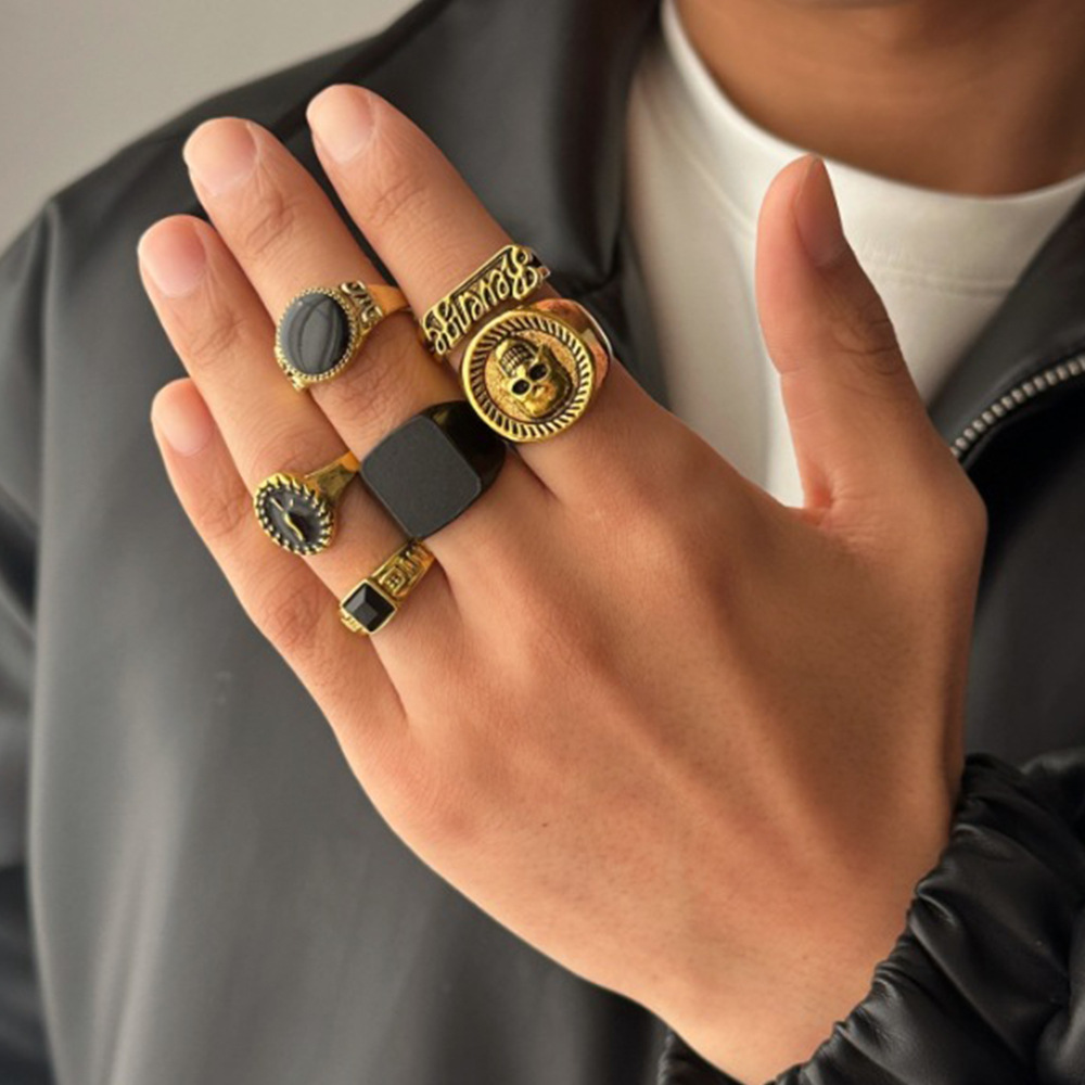 Cross border popular ring from Europe and America, men's high-end geometric men's 6-piece set, personalized and fashionable alloy ring