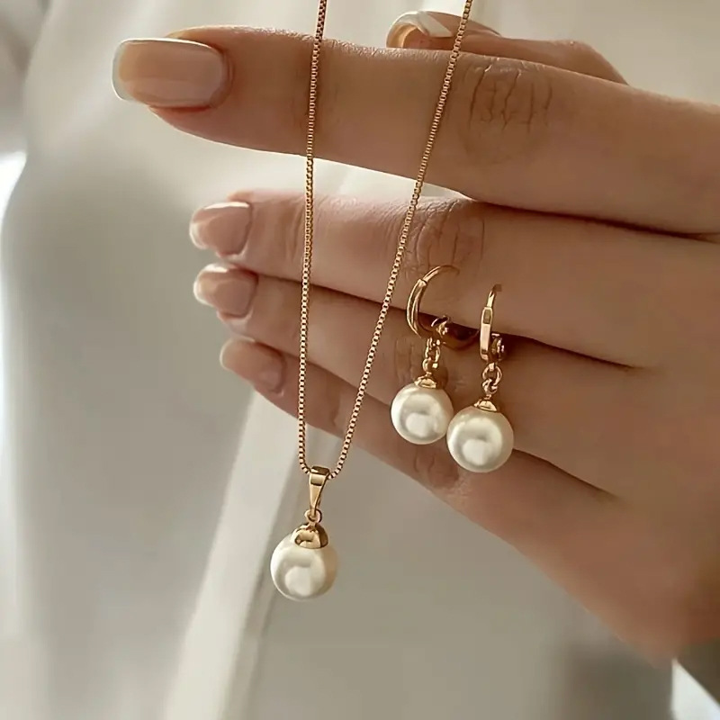 European and American cross-border alloy luxury pearl earrings necklace accessories, fashionable pendants earrings set, women's high-end accessories