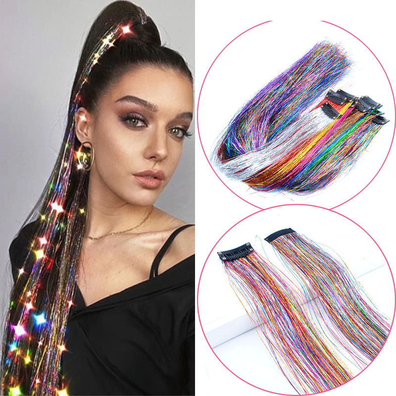 Cross border foreign trade colorful laser hair clip, straight hair clip, gold wire, rainbow bright silk, laser wire