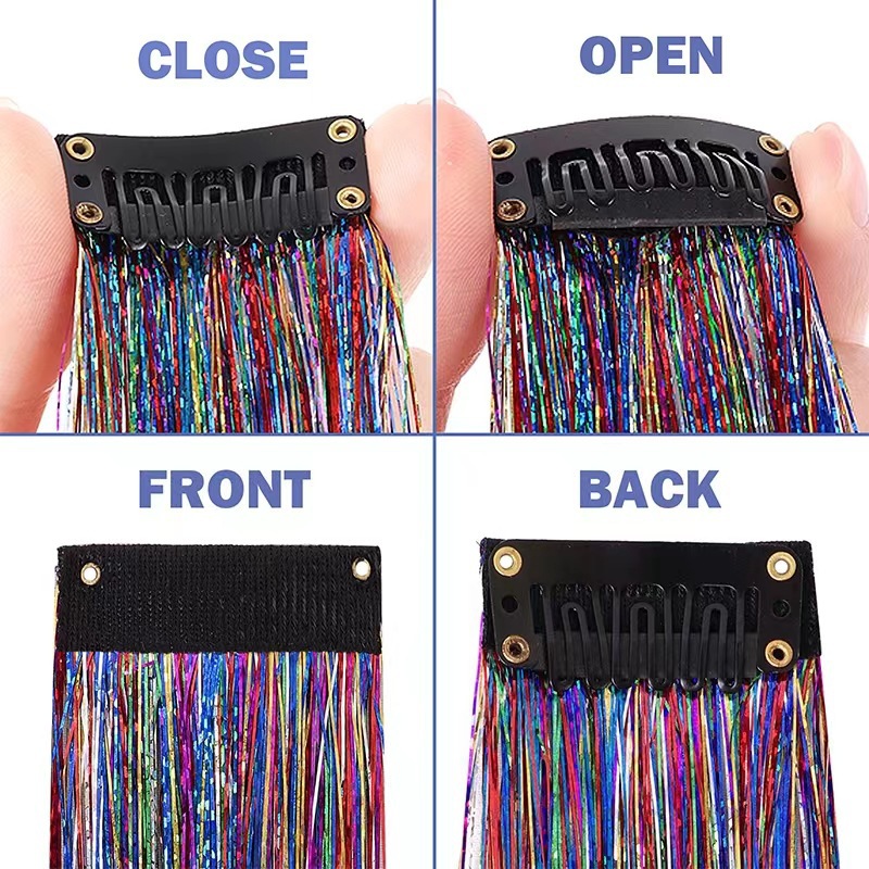 Cross border foreign trade colorful laser hair clip, straight hair clip, gold wire, rainbow bright silk, laser wire Cross border foreign trade colorful laser hair clip, straight hair clip, gold wire, rainbow bright silk, laser wire