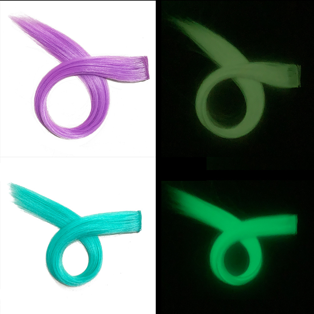 Luminous hair patches, colored ear dye wig patches, first absorb light, then glow in the dark, internet famous, same style female straight hair extensions Luminous hair patches, colored ear dye wig patches, first absorb light, then glow in the dark, internet famous, same style female straight hair extensions