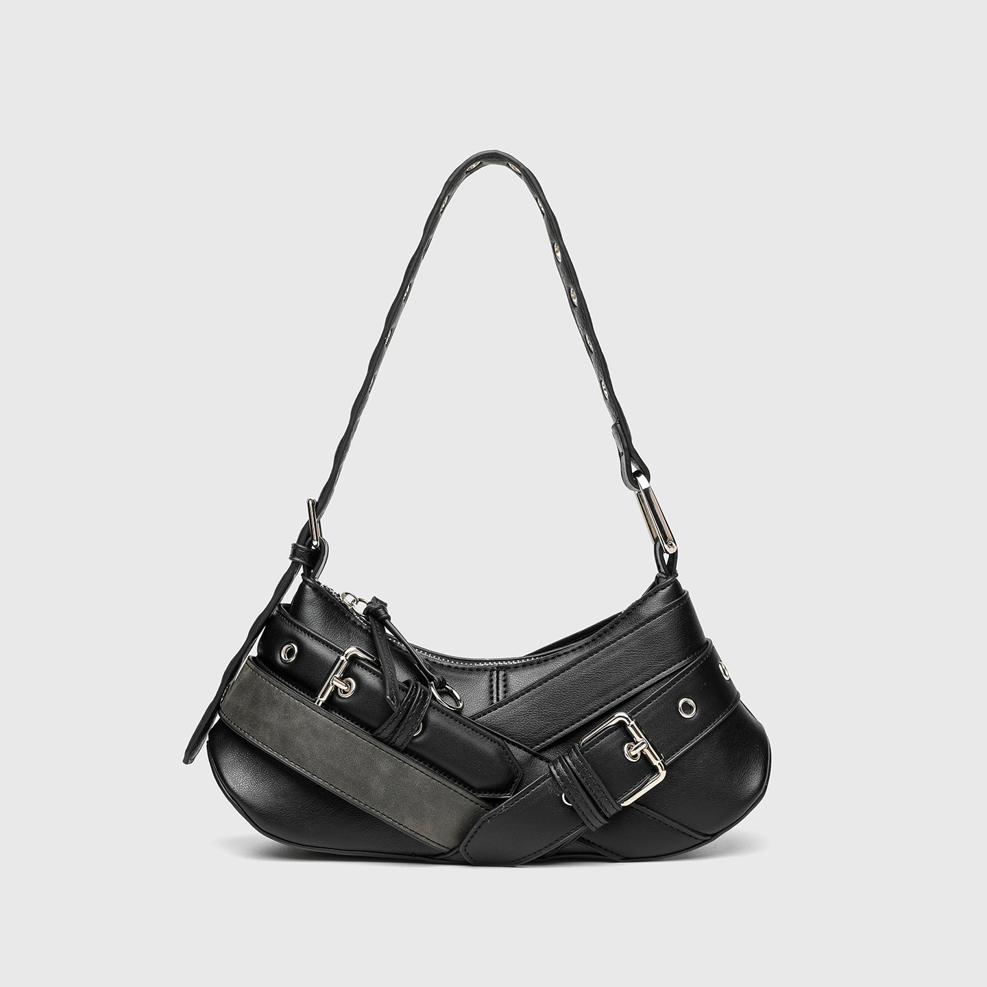 ZA's new 2024 fashion trend underarm motorcycle bag, French stick bag, original niche retro brown black handbag