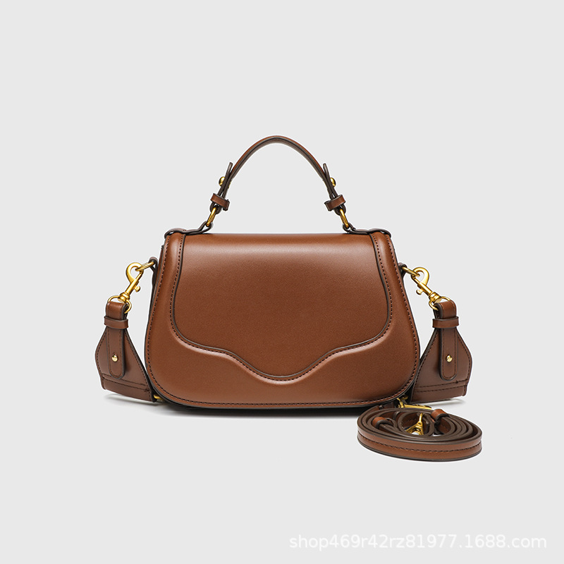 Cross border women's bag 2025 new fashionable and popular commuting and leisure versatile leather shoulder leather crossbody bag saddle bag