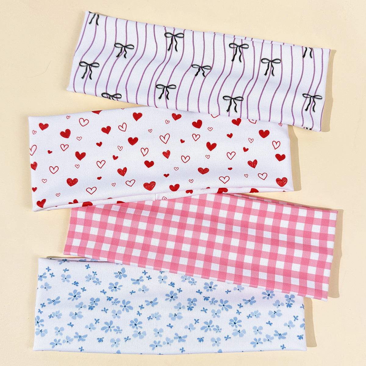 Cross border new love grid small floral elastic headband for women, European and American yoga fitness headband, daily hair accessories