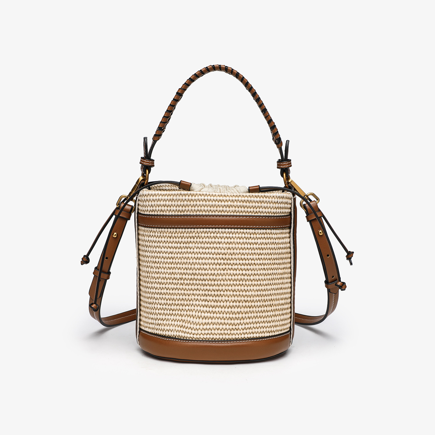 2024 Cross border Women's Bag Autumn/Winter Fashion Travel Color blocked Shoulder Bag Handheld Crossbody Bag Woven Bucket Bag One Piece