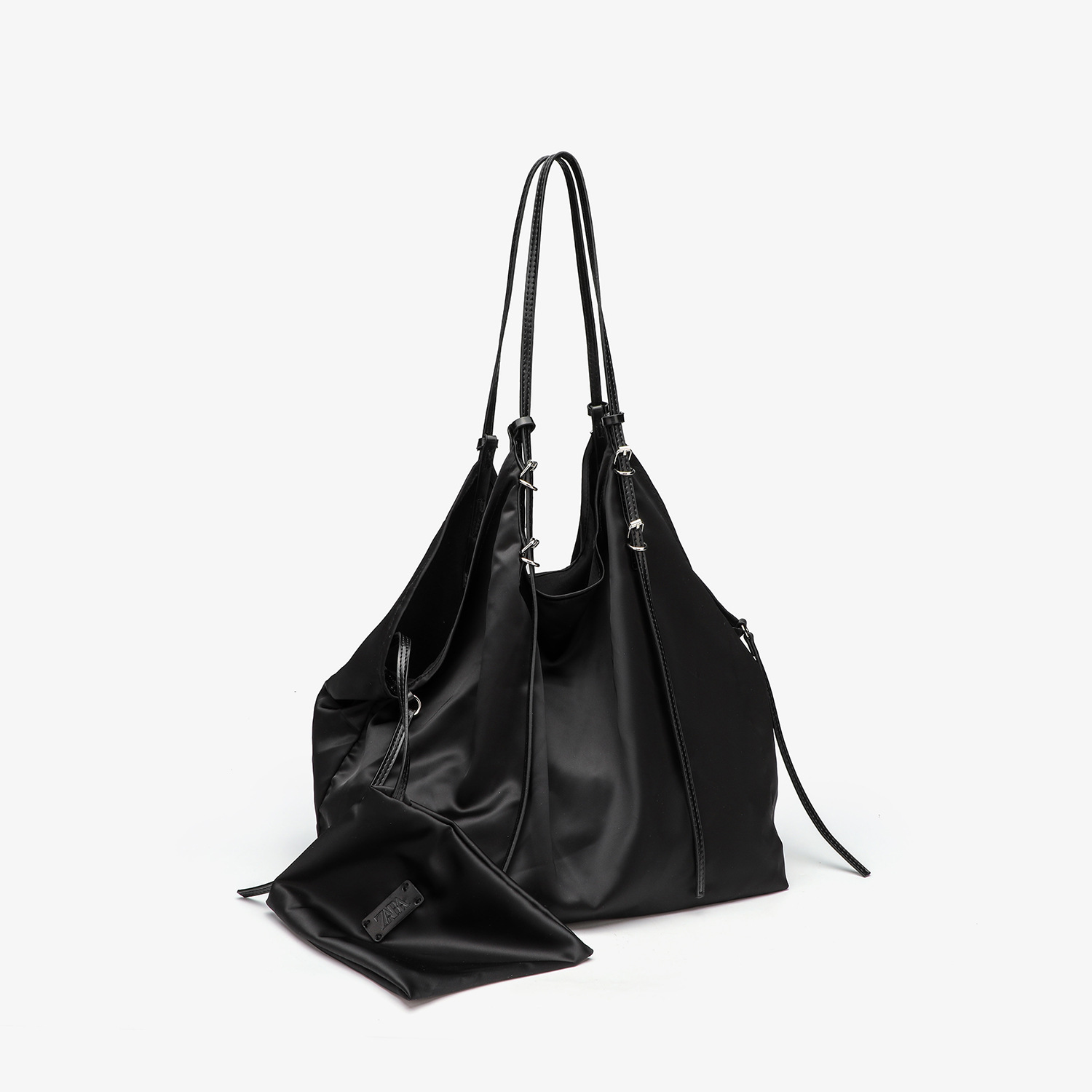 Z Home Black Silk Satin Shoulder Bag Autumn/Winter New Product Women's Bag Large Capacity Tote Bag Commuter Handheld Shopping