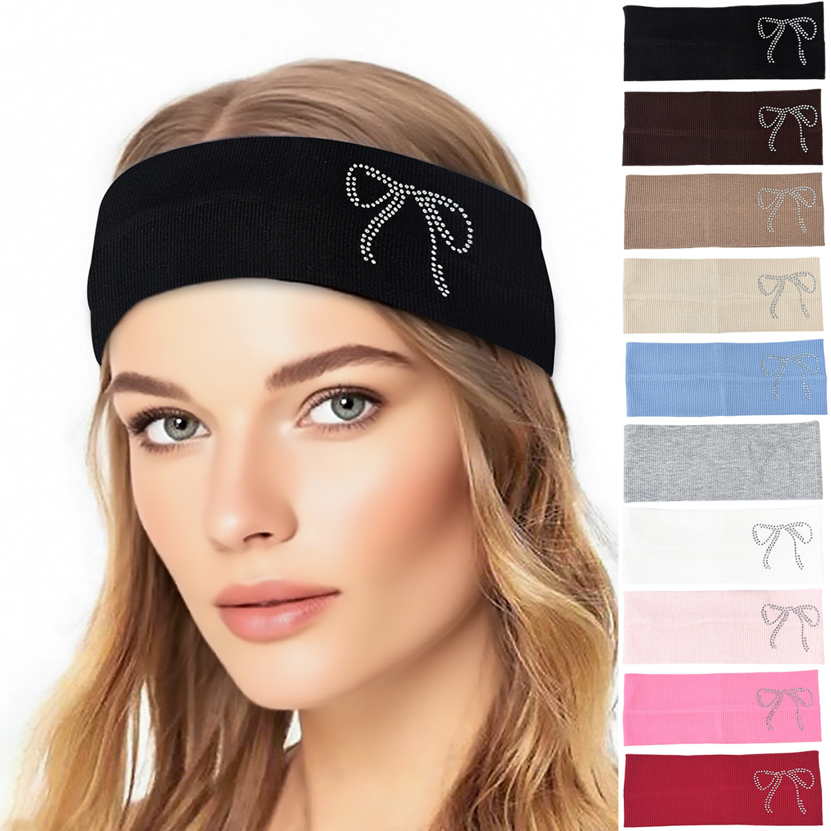 Fashionable and versatile diamond hot stamping butterfly bow headband for women's cross-border new casual hairband, yoga sports sweatband headband