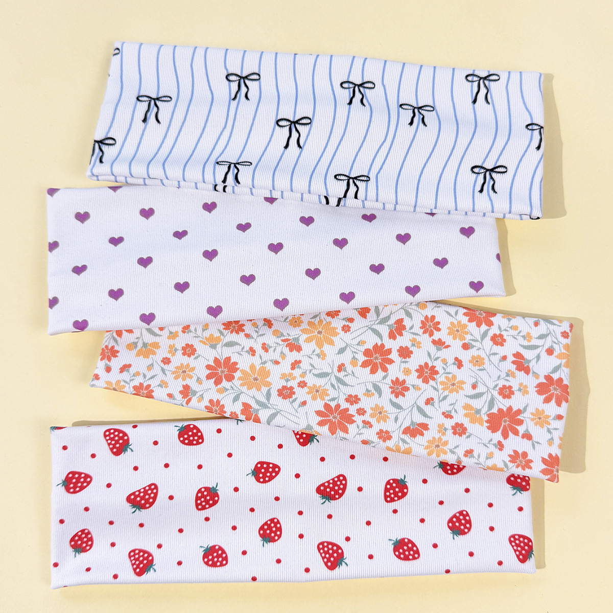 Small Fresh Strawberry Love Bow Printed Elastic Hairband for Women, Fashionable Countryside Style Running Sport Sweat Absorbing Headband