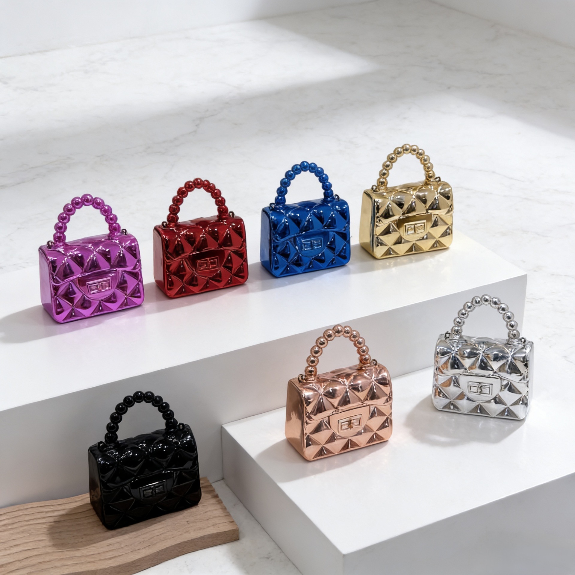 Cross border New Mini Dinner Bag with Bright Film Solid Color Acrylic Handbag Fashion Single Shoulder Cross Shoulder Lipstick Children's Bag