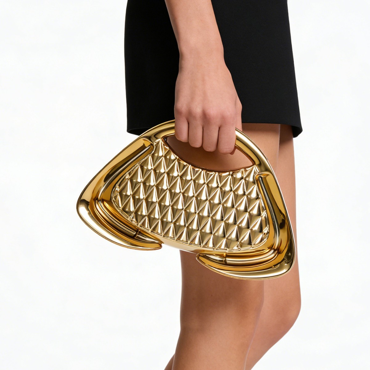 Alien hard shell metallic banquet bag, women's grid trapezoidal party dress, evening gown, chain link banquet bag