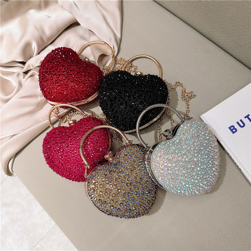 2025 New Banquet Bag Love Set Diamond Crossbody Women's Bag Mini Acrylic Bag Temperament Single Shoulder Handheld Evening Dress Bag