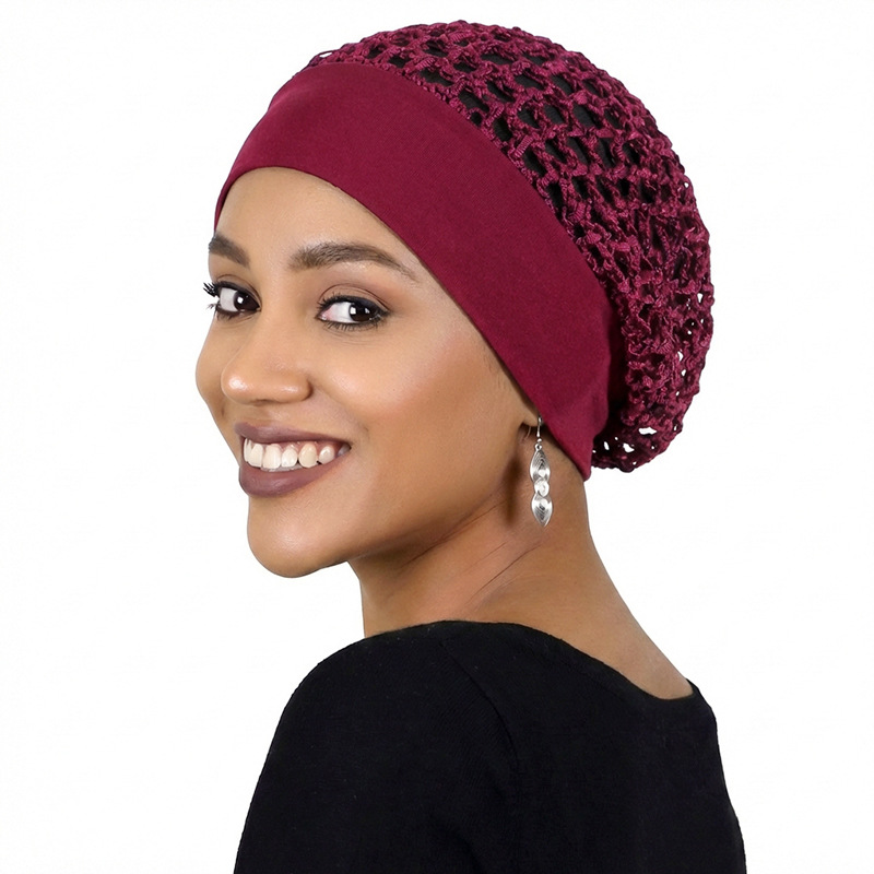 Elastic wide edge hand crocheted hair net, mesh pocket, breathable disc hair hat, sleep cap JDW-65