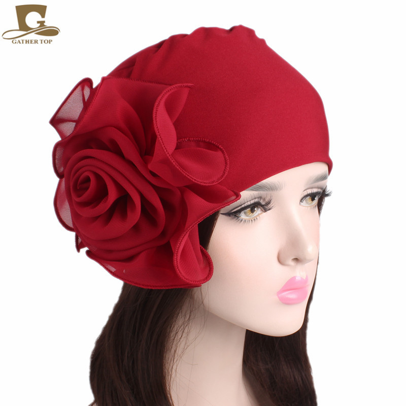 New side large flower elastic headscarf hat for women, elegant and fashionable hat, chemotherapy hat TJM-295