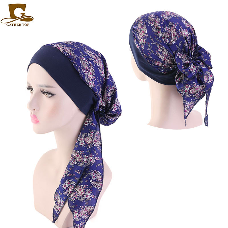 New simulation silk headscarf cap elastic headband braided hat pirate hat silk bonnet TJM-329B