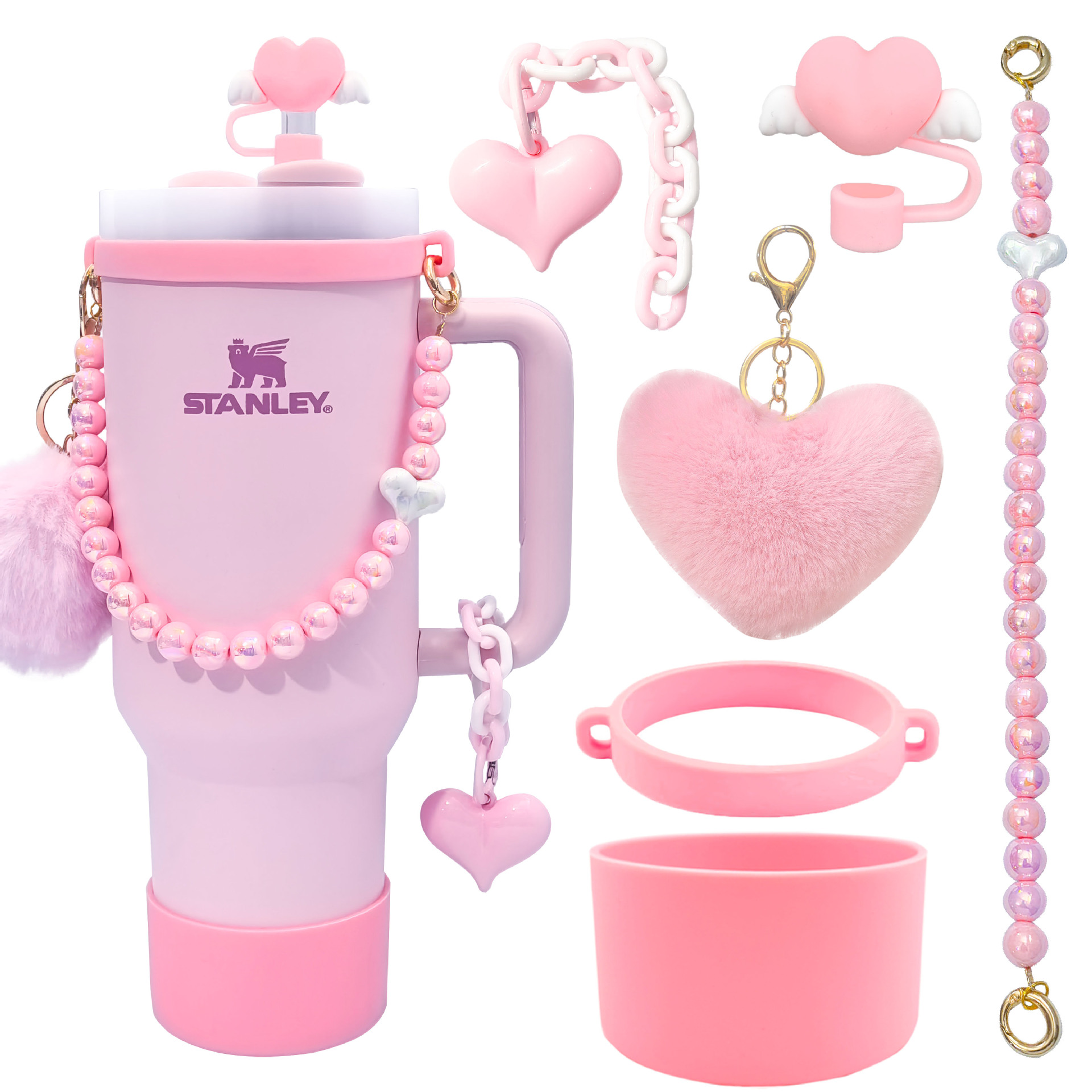 Cross border water cup accessories, love straw cap, ice cream cup decoration accessories combination set, silicone cup cover