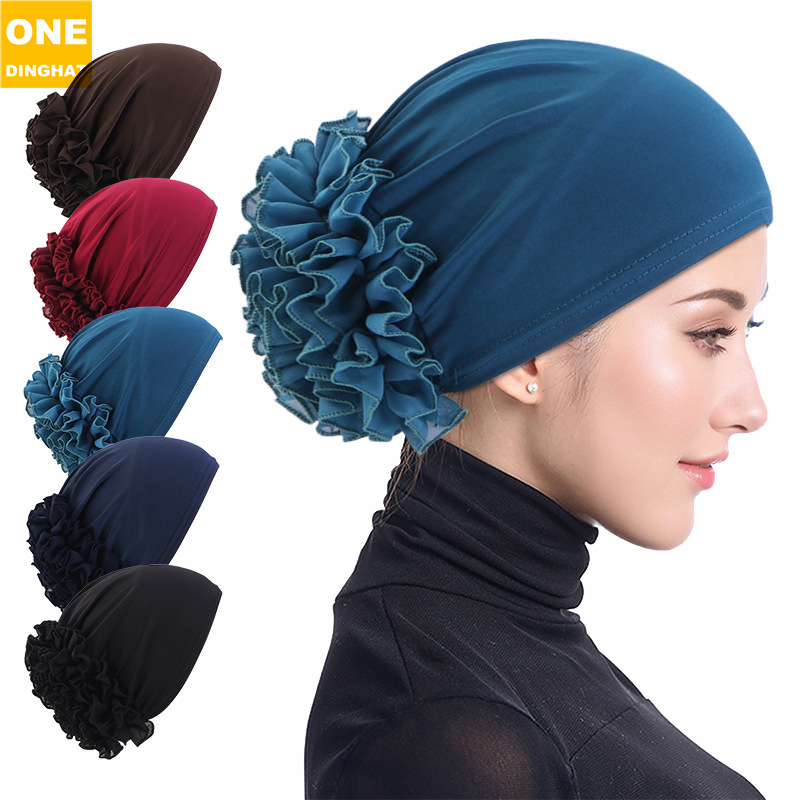 High quality new chiffon large plate flower headscarf hat breathable toe cap home hat hair care toe cap JDT-504