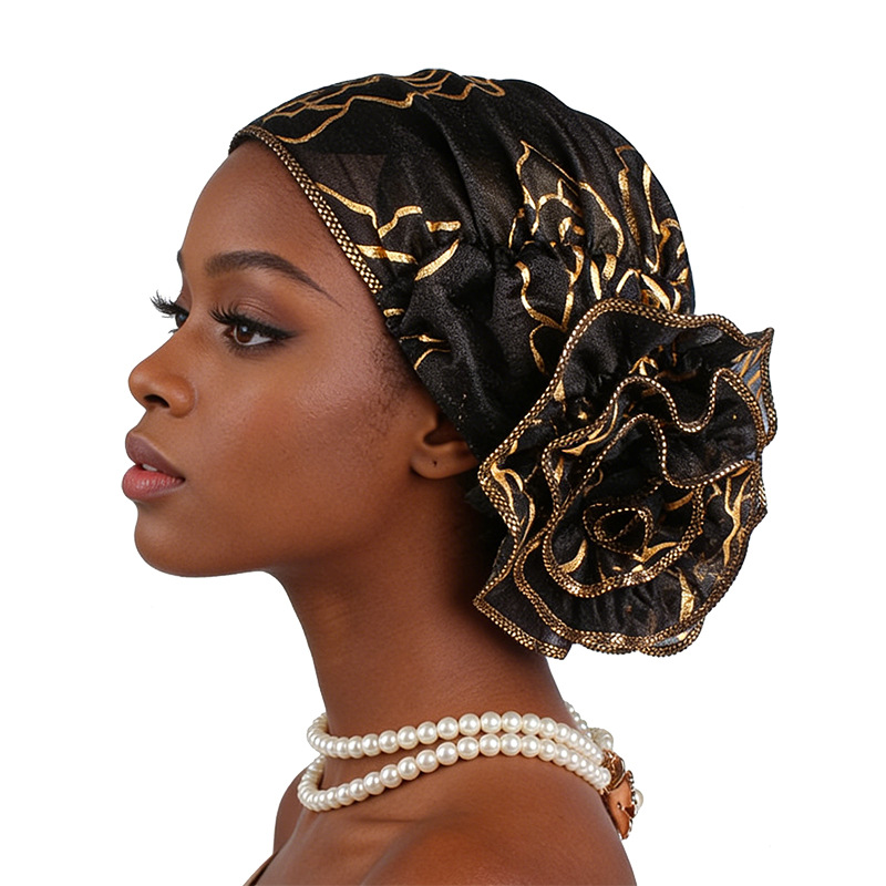 Amazon's new beauty gauze hot gold plate flower hat, European and American popular headscarf hat TJM-304