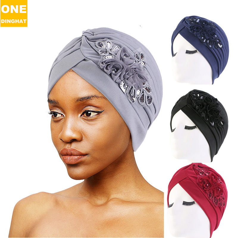 Ladies' shiny floral headscarf, headband, folded Indian hat, solid color hat, ethnic hat TJM-24X
