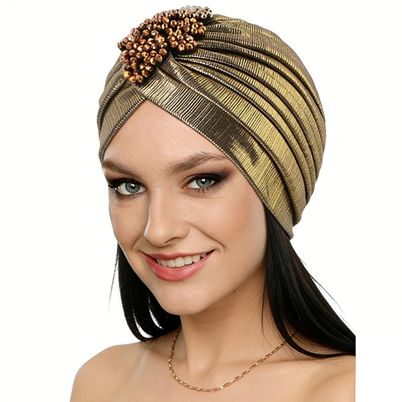Golden diamond diamond retro pleated headscarf hat, hot stamping ethnic hat, Baotou cloth hat JDT-413C