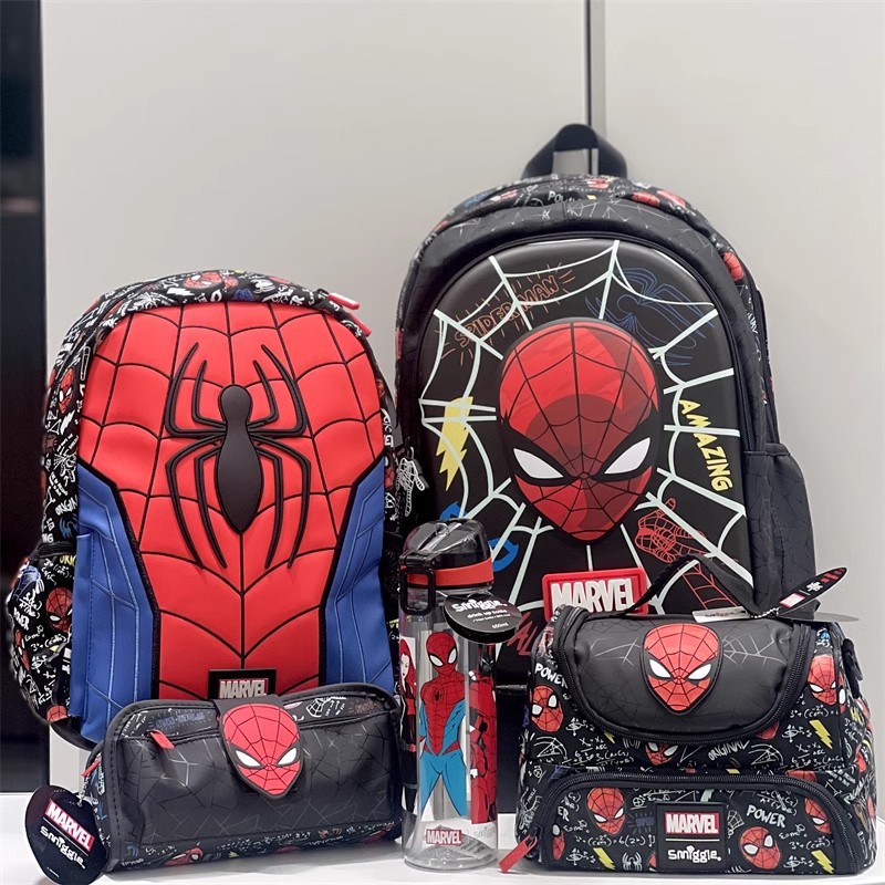 Spider Man backpack, student large capacity backpack, meal bag, stationery set, pencil case, wallet, water cup