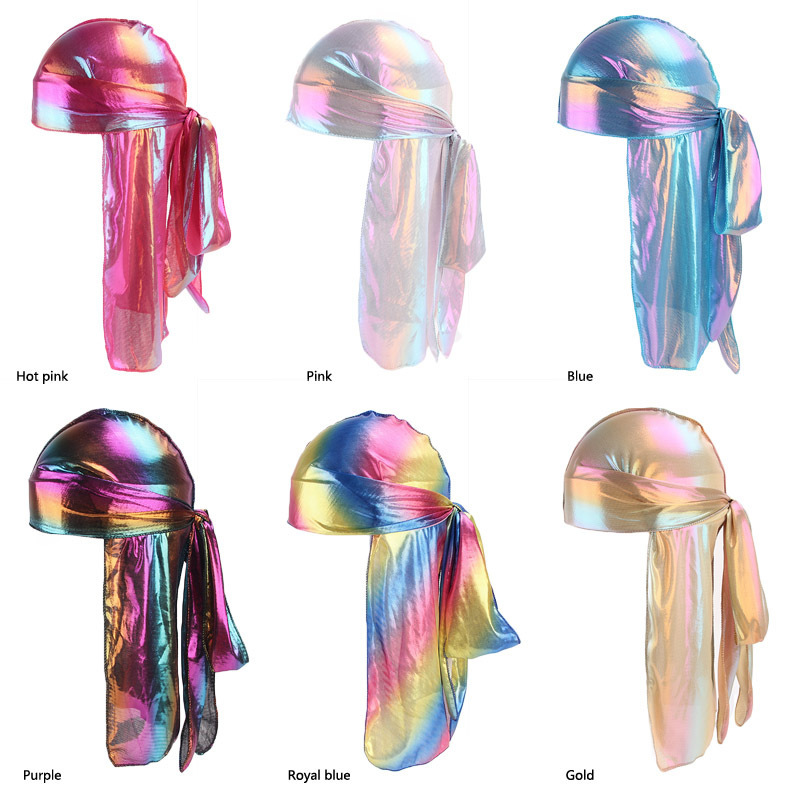 AliExpress's new laser imitation silk long tail pirate hat, headband hat, hip-hop cape hat, DURAG