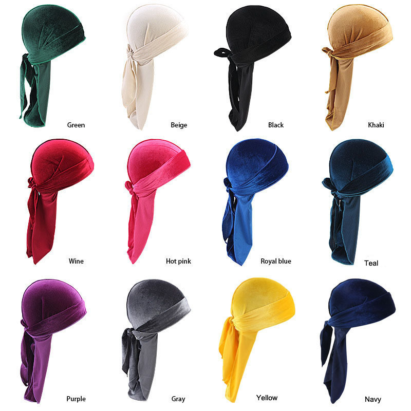European and American ultra soft velvet long tail pirate hat long ribbon cloak hat toe cap durag