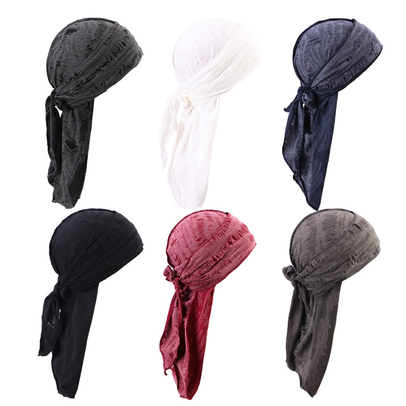 Cross border retro perforated cotton ribbon pirate hat men's strap headband hat DURAG JDT-05-6