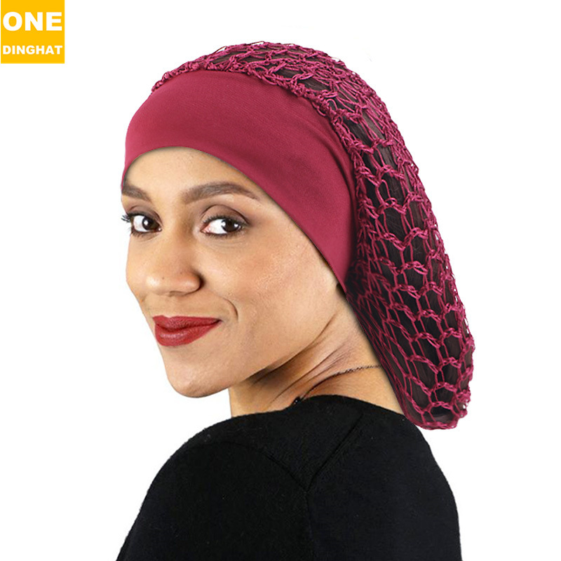 European and American popular elastic wide edge hair net head cover sleep cap hand crocheted hair net hair care cap JDT-400B