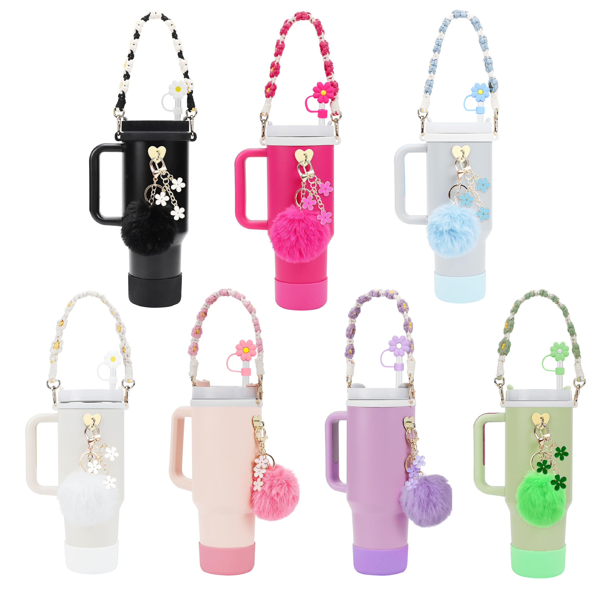 Water Cup Accessories Set Flower Straw Cap Small Flower Hand woven Rope Ice King Cup Silicone Cup Cover Manufacturer Now