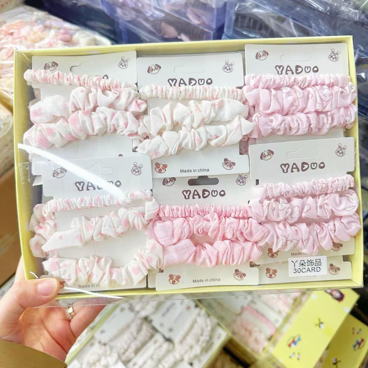 Korean Sweet Summer Hairbands Pink White Cute Leather Tendons Tie Ponytail Light colored Small Intestine Rings Stationery Store Hair Accessories Wholesale