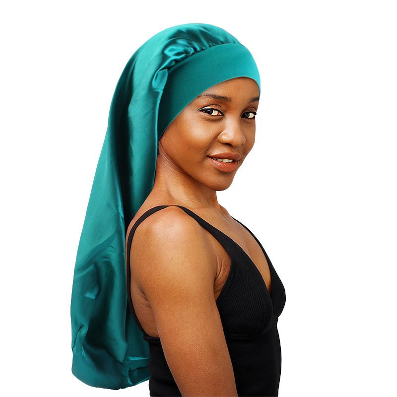 Amazon hot selling source: simulated silk long tube elastic hair band cap, colored Ding sleeping cap, long hair care cap
