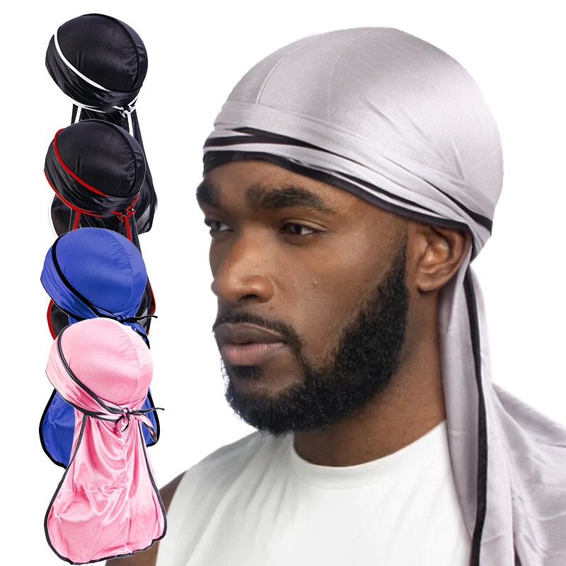 Foreign trade European and American popular men's and women's silk satin long tail braided pirate hat elastic toe cap chemotherapy cap
