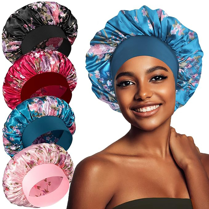 European and American popular printed women's nightcap, elastic wide edge round cap, beauty and hair care cap TJM-301A