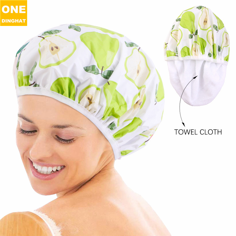 EVA printed shower cap, household double-layer thick towel cloth, dry hair cap, perm cap, 2-in-1 hair care cap JDY-453G