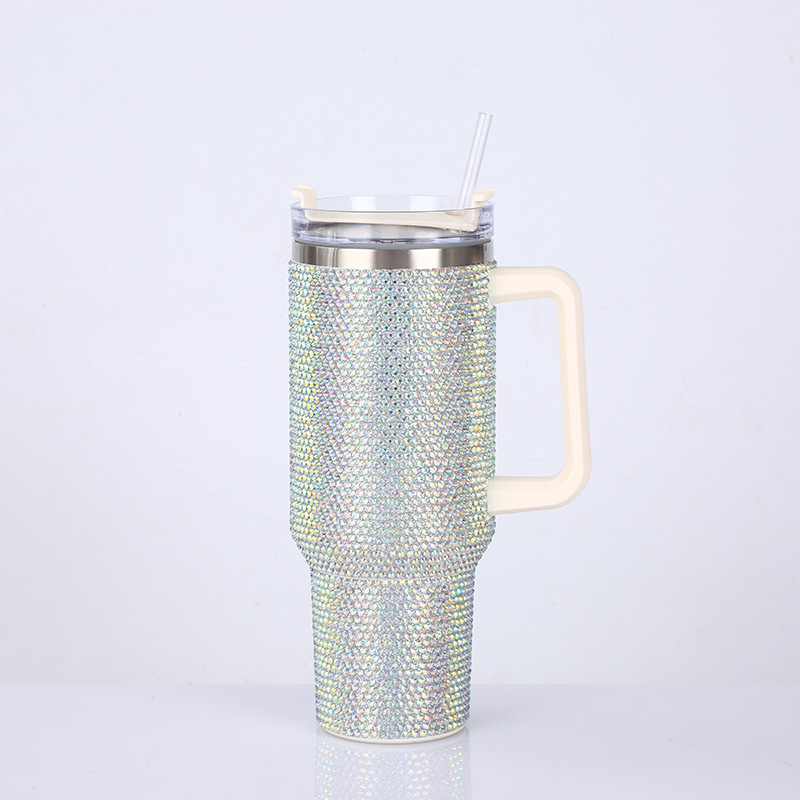 New Cross border 40oz Diamond Plated Handle Car Cup Handle Large Capacity Ice King Cup Vacuum Straw Cup