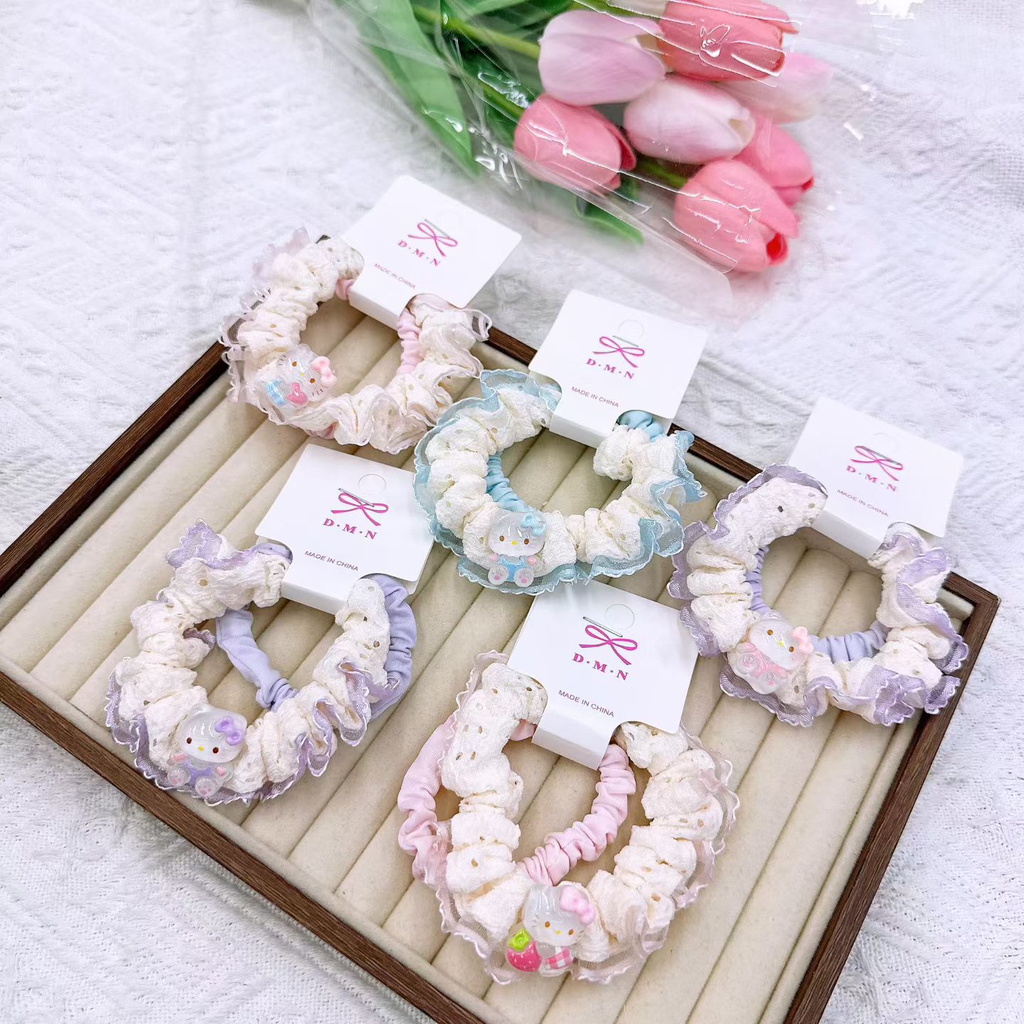 New colorful girl gauze small intestine loop cute chiffon edge hair loop high elasticity rubber band two pieces of commercial super hair accessory New colorful girl gauze small intestine loop cute chiffon edge hair loop high elasticity rubber band two pieces of commercial super hair accessory