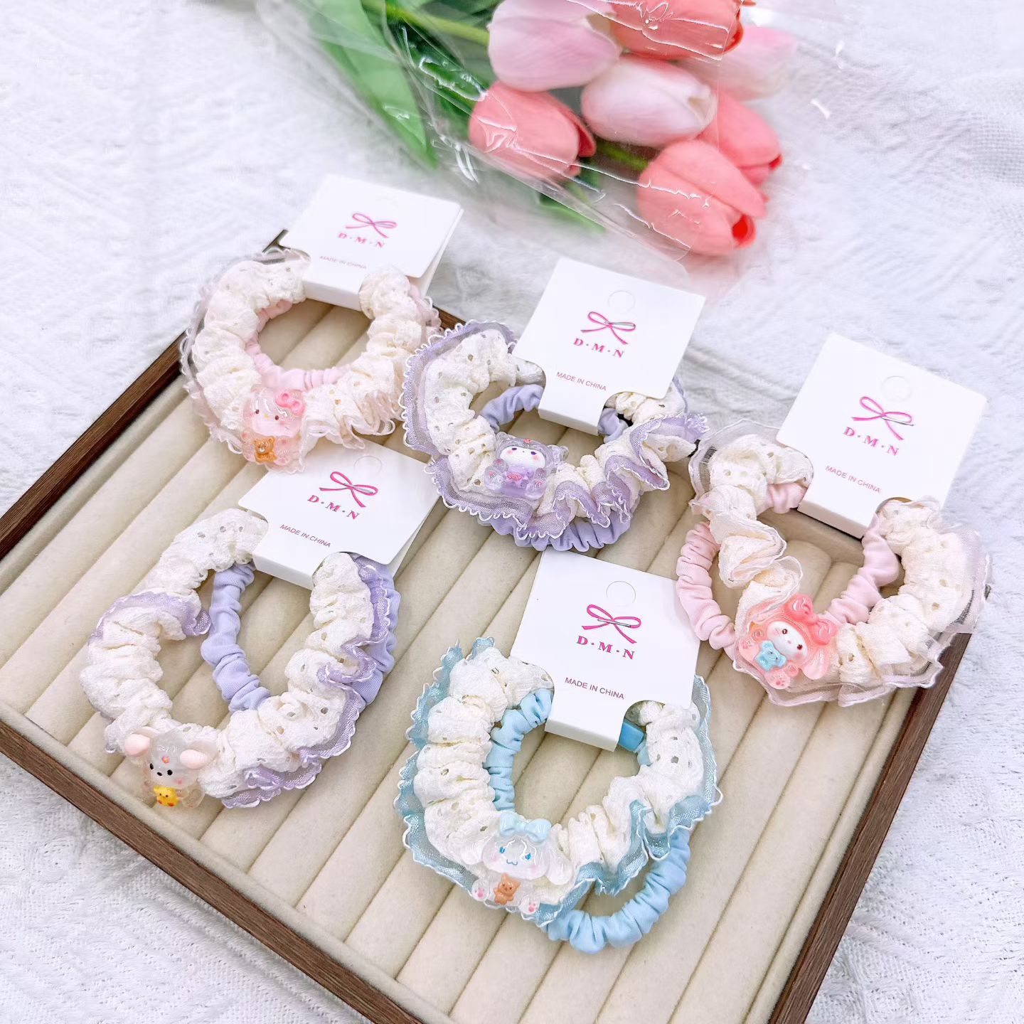 New colorful girl gauze small intestine loop cute chiffon edge hair loop high elasticity rubber band two pieces of commercial super hair accessory New colorful girl gauze small intestine loop cute chiffon edge hair loop high elasticity rubber band two pieces of commercial super hair accessory