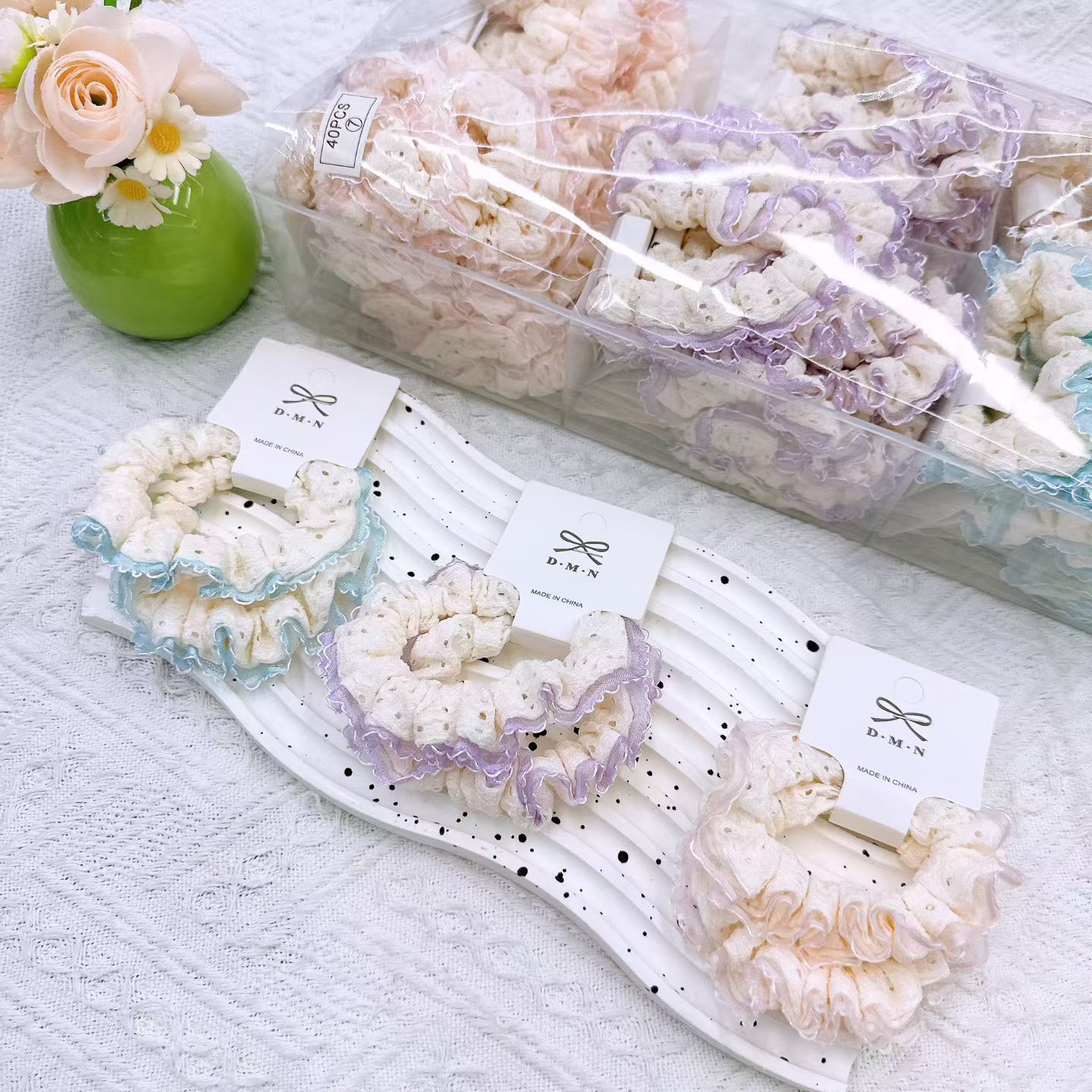 New colorful girl gauze small intestine loop cute chiffon edge hair loop high elasticity rubber band two pieces of commercial super hair accessory New colorful girl gauze small intestine loop cute chiffon edge hair loop high elasticity rubber band two pieces of commercial super hair accessory