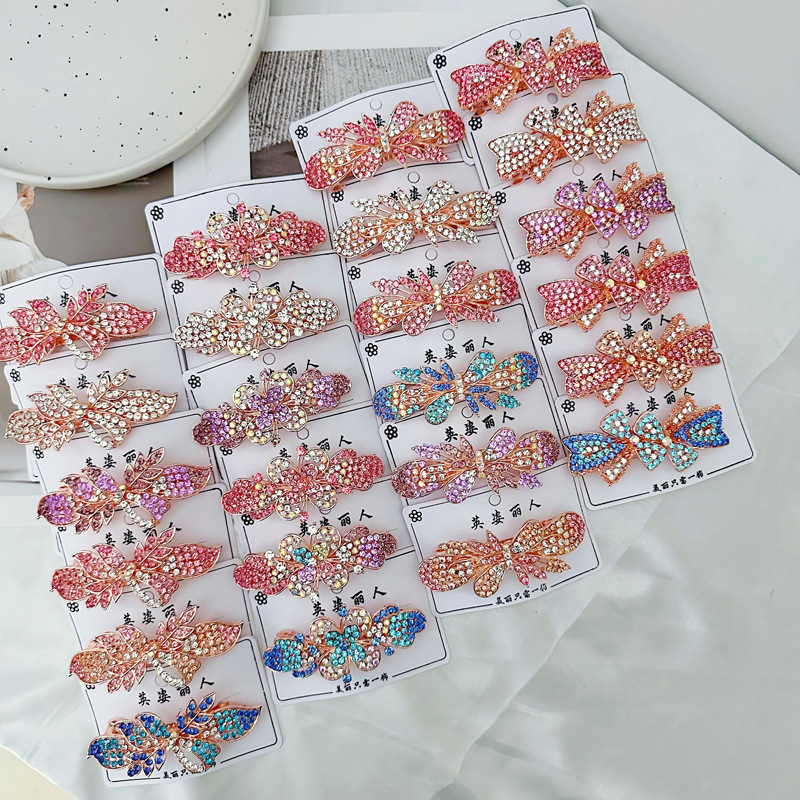 Korean version of light luxury spring clip, fashionable super sparkling zircon, internet famous and popular headwear, hair clip, large rhinestone ponytail, straight clip