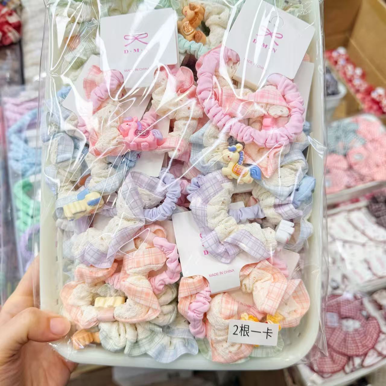 Colorful Puff Small Intestine Hairband Female Spring Bun Ball Head Lace Flower Head Rope Forest Style Fairy Beauty Tie Hair Rope Rubber Band
