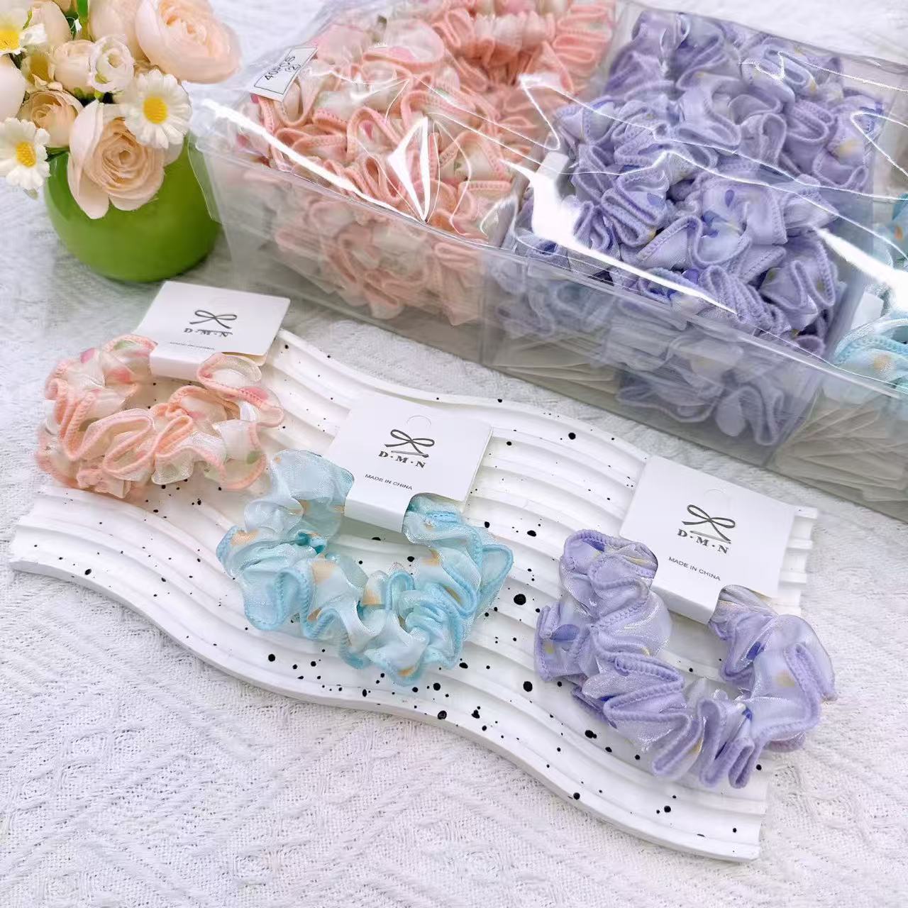 New colorful girl gauze small intestine loop cute chiffon edge hair loop high elasticity rubber band two pieces of commercial super hair accessory New colorful girl gauze small intestine loop cute chiffon edge hair loop high elasticity rubber band two pieces of commercial super hair accessory
