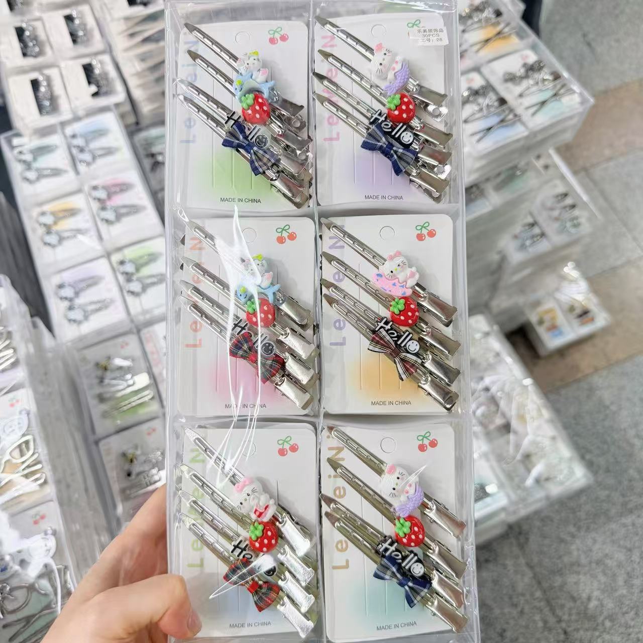 New Korean Fluffy Clip with One Card, Four Girls, Student Silver Fluffy Clip, Bow, Katie Cat, No Trace Hair Clip