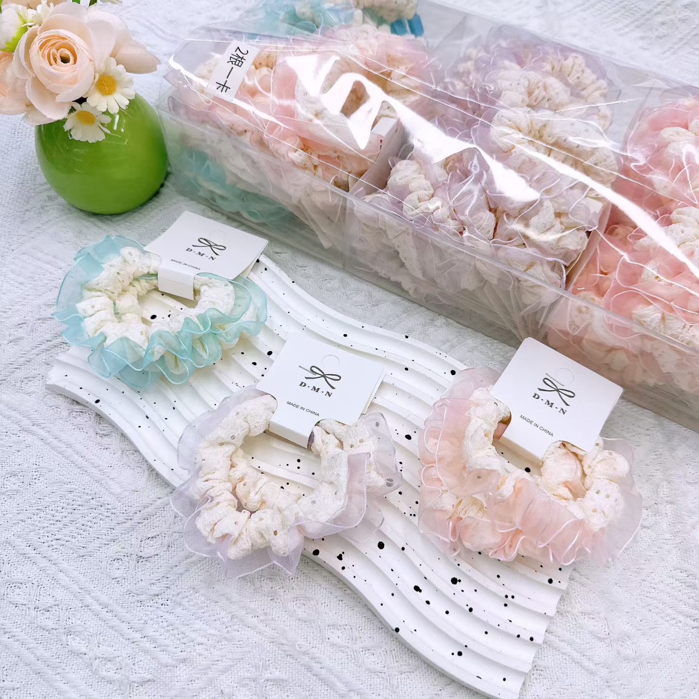 New colorful girl gauze small intestine loop cute chiffon edge hair loop high elasticity rubber band two pieces of commercial super hair accessory New colorful girl gauze small intestine loop cute chiffon edge hair loop high elasticity rubber band two pieces of commercial super hair accessory