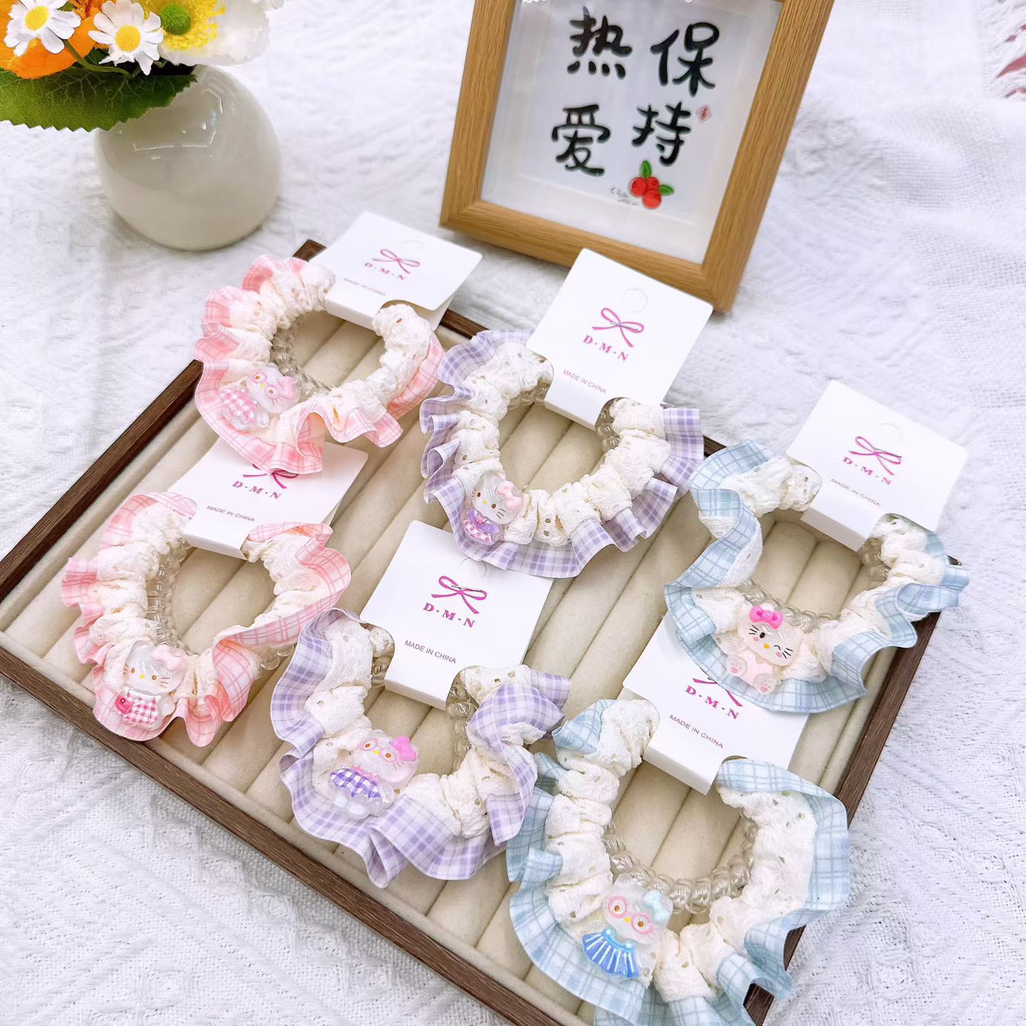 New colorful girl gauze small intestine loop cute chiffon edge hair loop high elasticity rubber band two pieces of commercial super hair accessory New colorful girl gauze small intestine loop cute chiffon edge hair loop high elasticity rubber band two pieces of commercial super hair accessory