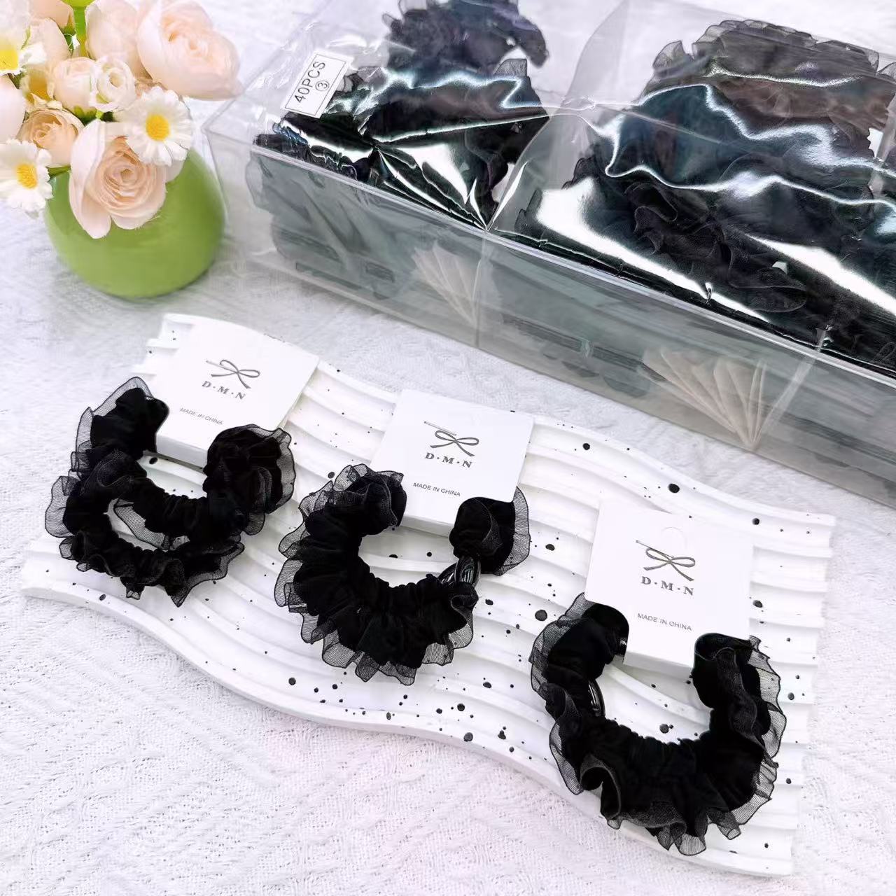 New colorful girl gauze small intestine loop cute chiffon edge hair loop high elasticity rubber band two pieces of commercial super hair accessory New colorful girl gauze small intestine loop cute chiffon edge hair loop high elasticity rubber band two pieces of commercial super hair accessory